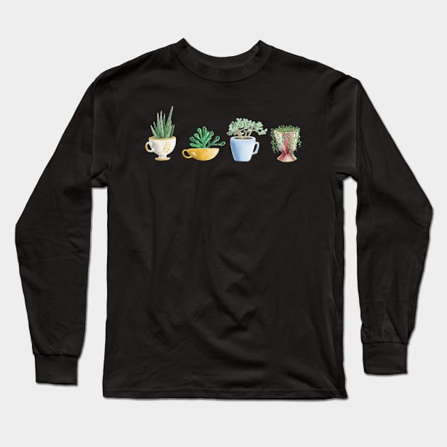 teacup succulents Long Sleeve T-Shirt by WoodlandElm